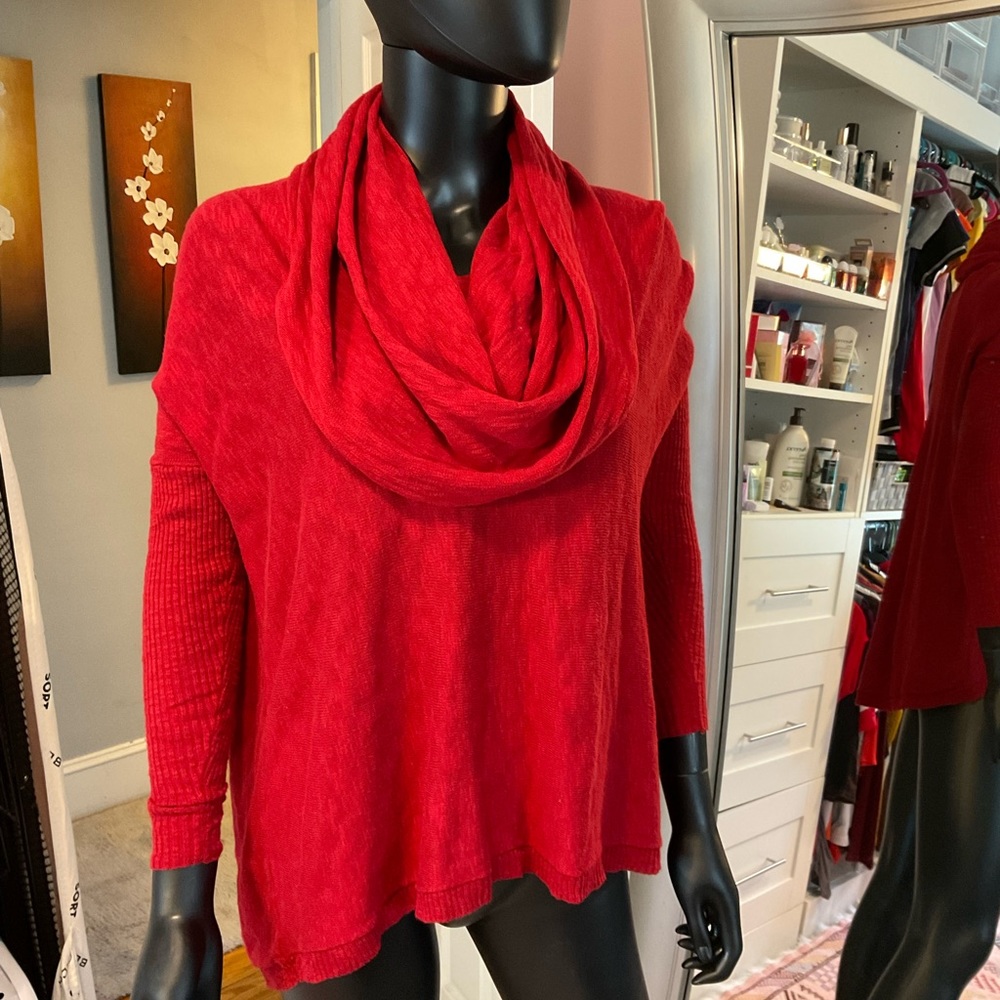 Red cowl neck top